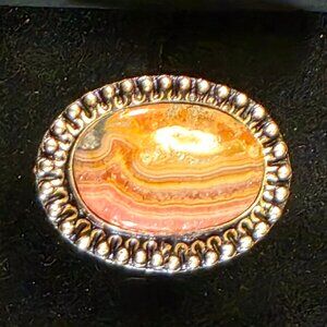 Rhodochrosite Stone with Sterling Silver Handmade Ring US Size 7.5